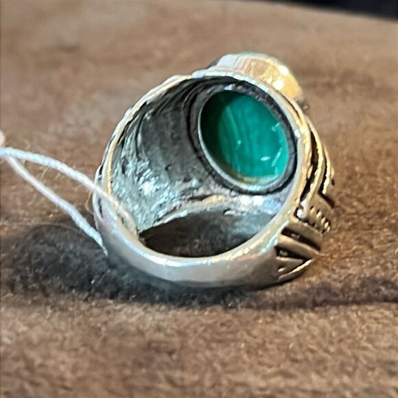 Artisan Made Malachite Ring in 925 Sterling Silver 8.5 - Picture 7 of 10